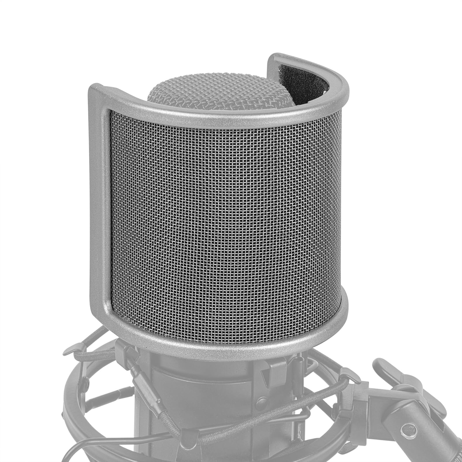Geekria for Creators Mic Metal Pop Filter, Windscreen Cover with Metal Mesh and Foam Filter, Antipop Mask Compatible with Audio-Technica AT2020, FIFINE K669B, Rode NT-USB (Size S/Silver)