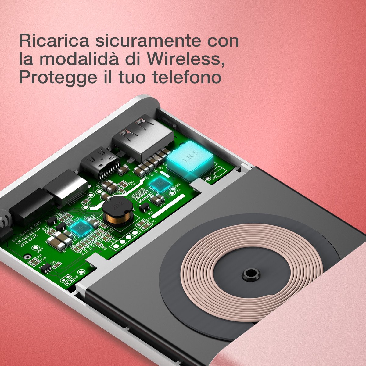 POWERADD Caricabatterie portatile Senza fili 10000mAh powerbank wireless Entrata di Lightning e di USB-C, 2 uscite per iPhone X/8, Samsung Galaxy S9/S8/S7/Note 8 e tanti altri (Cavo di Lightning e di USB-C sono inclusi)