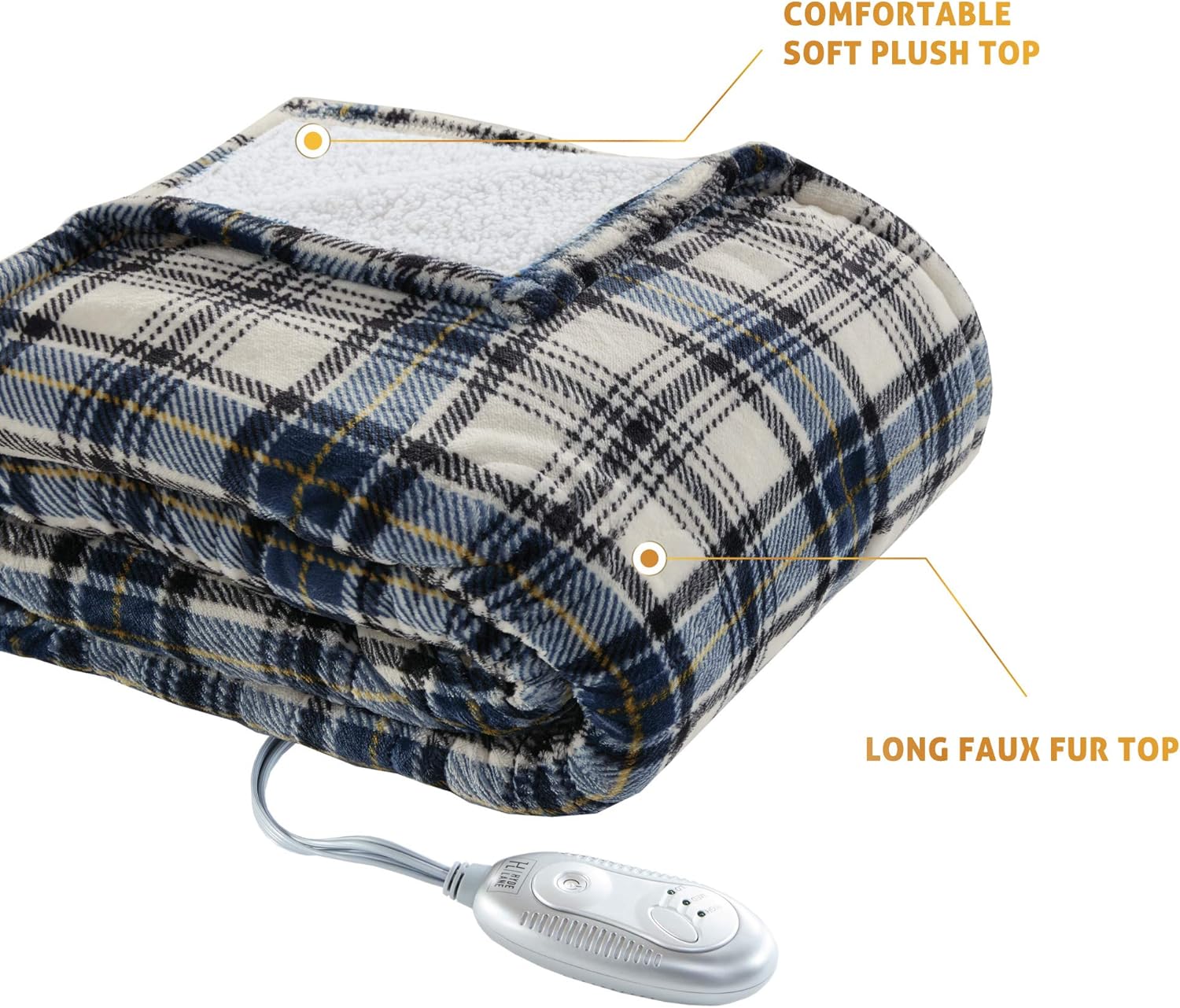 Hyde Lane Sherpa Heated Blanket - Plaid Blue | Luxury 60x70 Oversized Plush Therapedic Electric Throw | Extra Cozy & Soft | 3 Heat Settings | Automatic - Shut Off | Machine Washable: Kitchen & Dining