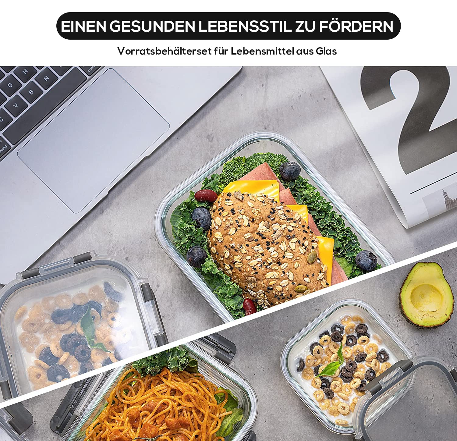 Fenger Glas Frischhaltedosen mit deckel Vorratsbehälterset,kühlschrank organizer Aufbewahrungsbehälter aufschnittboxen，meal prep gläser - luftdicht mikrowellengeschirr BPA-frei (10 Behälter) 7