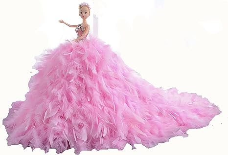 Amazon の羽大きな尻尾かわいいウエディングドレス バービー人形2 ピンク ミニドール おもちゃ