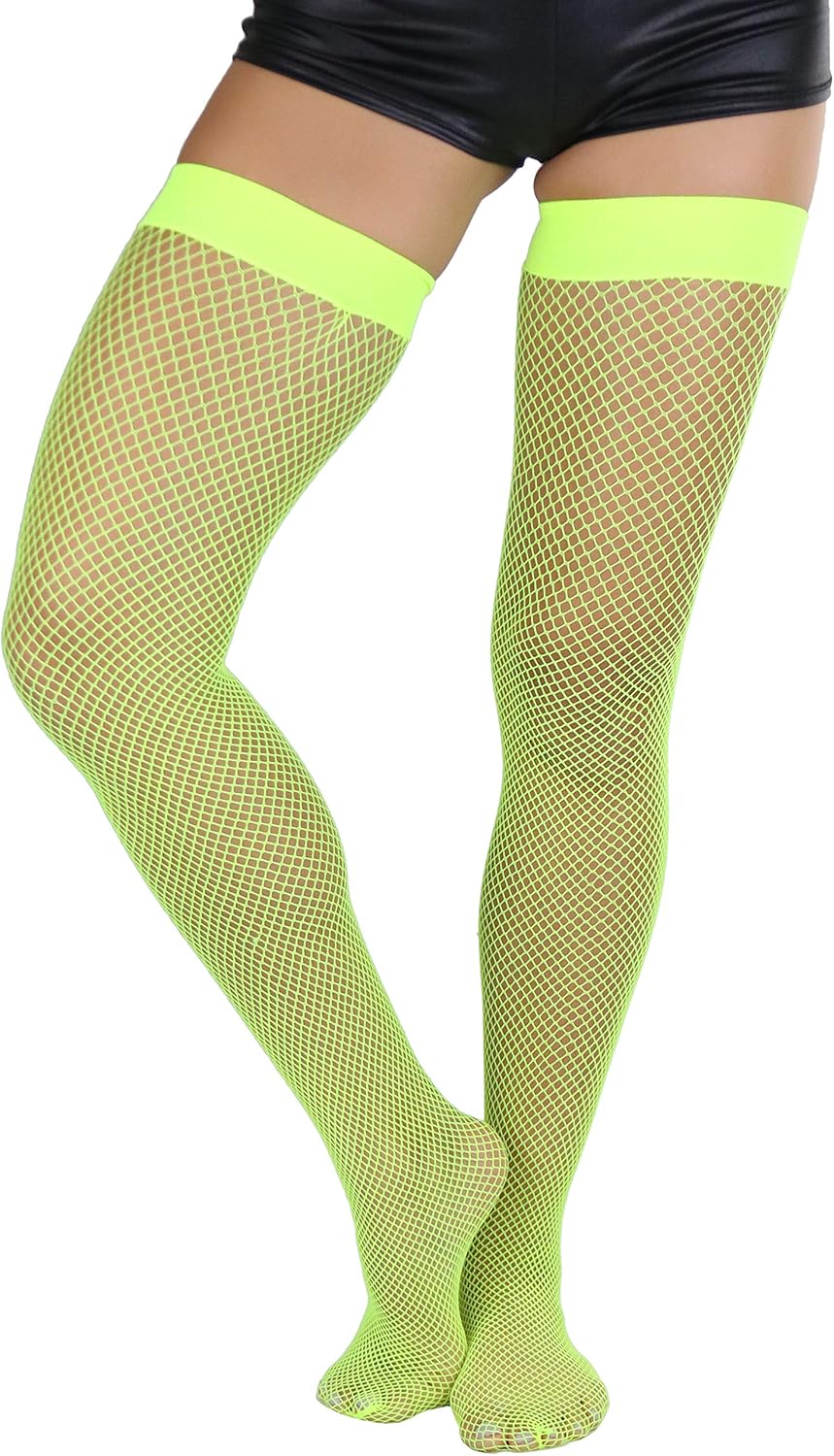 ToBeInStyle Women’s Sexy Nylon Versatile Fine Fishnet Thigh High Stockings w/Opaque Band: Clothing