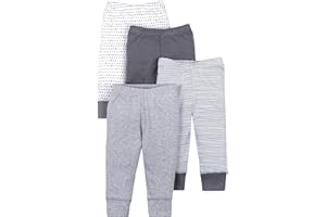 Lamaze Organic Baby Baby Infant Pull On Jogger 4 Pack Pants, Grey Solid/Striped, Newborn