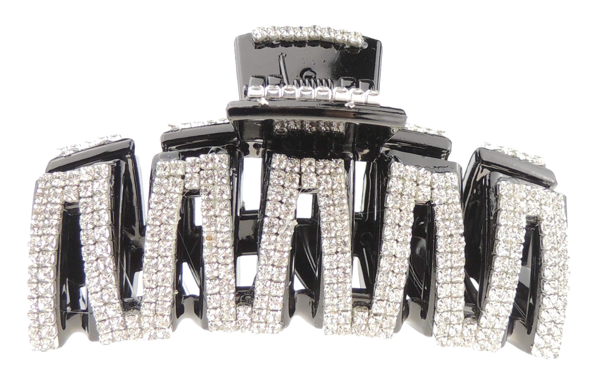 Extra Sparkly Women Girls Crystal Diamante Rhinestone Gems Bridal Wedding Evening Party Styling Fine Thin Hair Accessories Butterfly Claw Jaw Clip Octopus Clamp Grip 9cm Zig Zag Lines (Black)