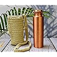 India House Pure Copper Water Bottle for Drinking - Antique 7 Chakras Design 32oz Leak-Proof Copper Water Bottle with Carry Bag | Large Handcrafted Ayurvedic Copper Vessel with Handle Lid (Design 2)
