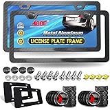 Aootf Carbon Fiber License Plate Frame- Black Aluminum Slim Car Tag Cover, Heavy Duty Holders for Front & Rear, Mount Hardwar