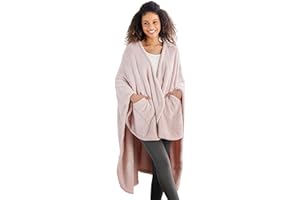Berkshire Blanket Primalush™ Wearable Blanket, Cozy Loungewear Pocketed Plush Cape Wrap for Adults &Teens(Pink, One Size 58"X64")