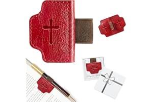KIKIDWIS BygoneMark Personalized Magnetic Leather Bookmark with Pen Holder - Custom Name Initial Engraving, Unique Gift for Book Lovers, Readers, Travelers (Red-Cross)