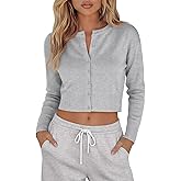 Velvelhall Women's Long Sleeve Cropped Cardigan Crew Neck Button Down Short Sweaters Lightweight Knit Tops Y2k Fall Outerwear