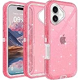 TUTUKII for iPhone 16 Case Clear, Anti-Drop, Transparent, Shockproof, Military Grade Drop Protection, Heavy Duty Protective Phone Case Cover for 16 6.1", Pink Glitter