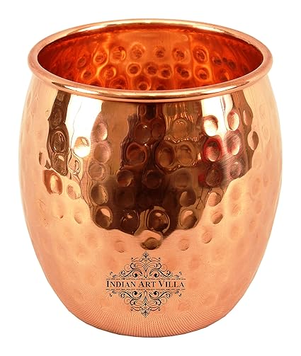 Indian Art Villa Hammered Copper Glass Tumbler, Serveware & Drinkware , Ayurveda Healing , 590 Ml