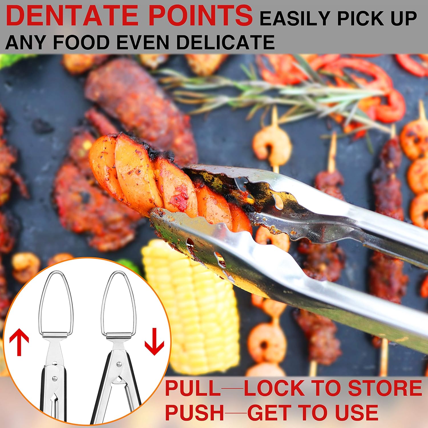 GARDRIT 18” Heavy Duty BBQ Grilling Tools Set. Smiley-Design Stainless Steel Grill Utensils Spatula, Fork, Locking Tongs & Basting Brush. Extra Thick Barbecue Accessories kit with Gift Box Package : Garden & Outdoor
