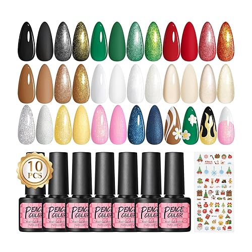 PEACECOLOR Gel Nail Polish, White Pink Red Gel Polish Set with Nail Art Stickers Manicure Tools Home DIY Nail Kit for Beginners and Women