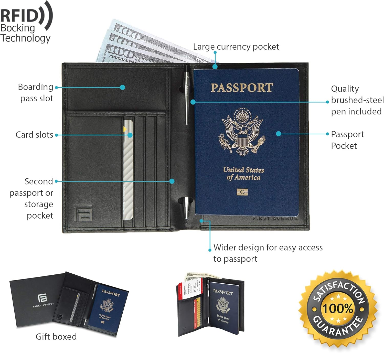  | Carbon Leather Passport Holder RFID Blocking Technology Wallet - Slim, Minimalist Sleeve Wallets for Passports, Credit Cards, ID, Money - For Travel, Black Matte | Passport Wallets