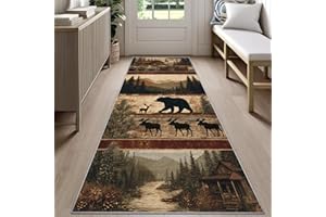 Rustic Runner Rug 2x8ft, Western Bear Moose Deer Rug for Kitchen, Cabin Themed Rugs, Soft Washable Hallways Mats for Floor - 