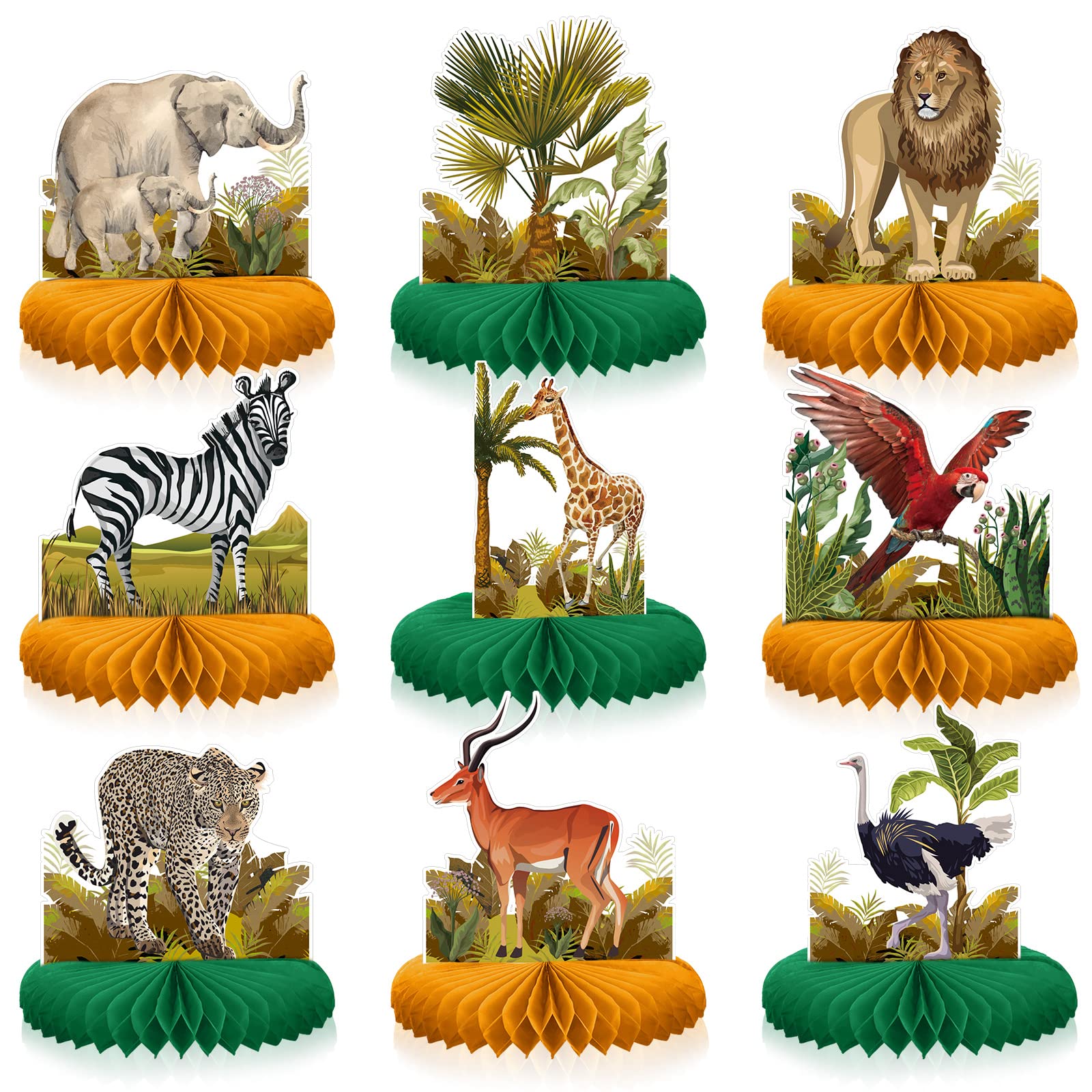 Photo 1 of Shappy 9 Pcs African Safari Centerpieces for Tables Baby Shower Decorations Jungle Animals Honeycomb Centerpieces Safari Animal Theme Birthday Decorations for Boys Kids Baby Shower Nursery Party