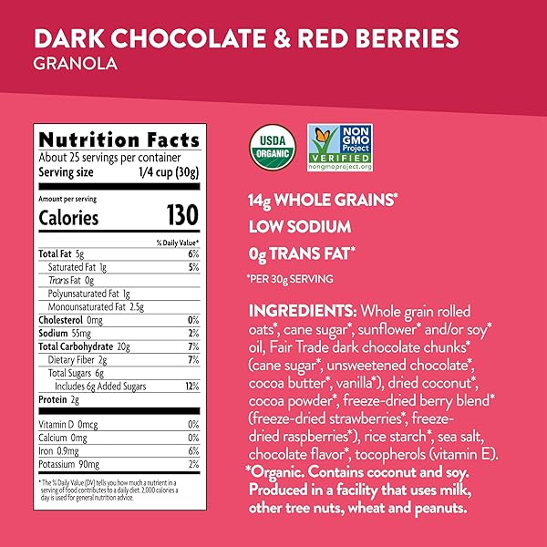 LOVE CRUNCH ORGANIC DARK CHOCOLATE & RED BERRIES GRANOLA, 26.4 OZ (PACK OF 1), NON-GMO, FAIR TRADE, BY NATURE’S PATH
