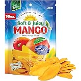 Dried Mango Slices - Delicious Texture Soft & Juicy Low Sugar Added Dried Mango - Naturally Ripened Mangos Dried Fruits - Gluten Free Dry Mangoes Natural Source of Vitamin C, Fiber, 16 oz (16 Single Pack)