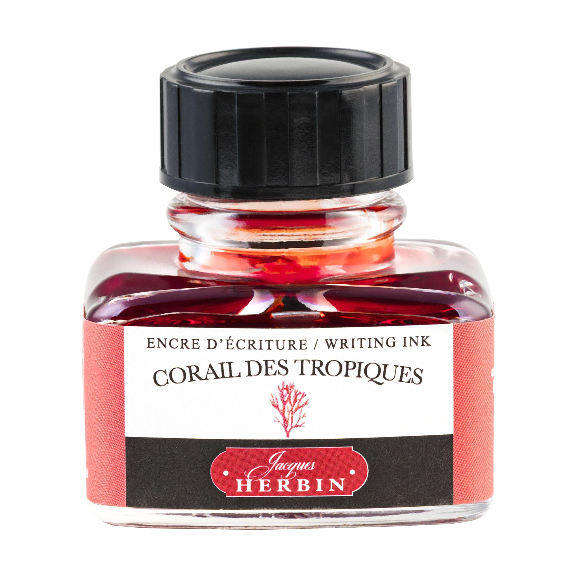 Jacques Herbin 13059T - A 30 ml bottle of ink for fountain pens and rollerball pens, Corail des tropiques/ Tropical Corals - Made in France - Calligraphy