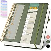 A4 Spiral Notebook Journal 8.5” x 11”, 256 Numbered Pages Hardcover Leather Journals for Women Men, Large Lined College Ruled Notebooks, 100GSM Thick Paper, Spiral Bound Journal for Work School, Green