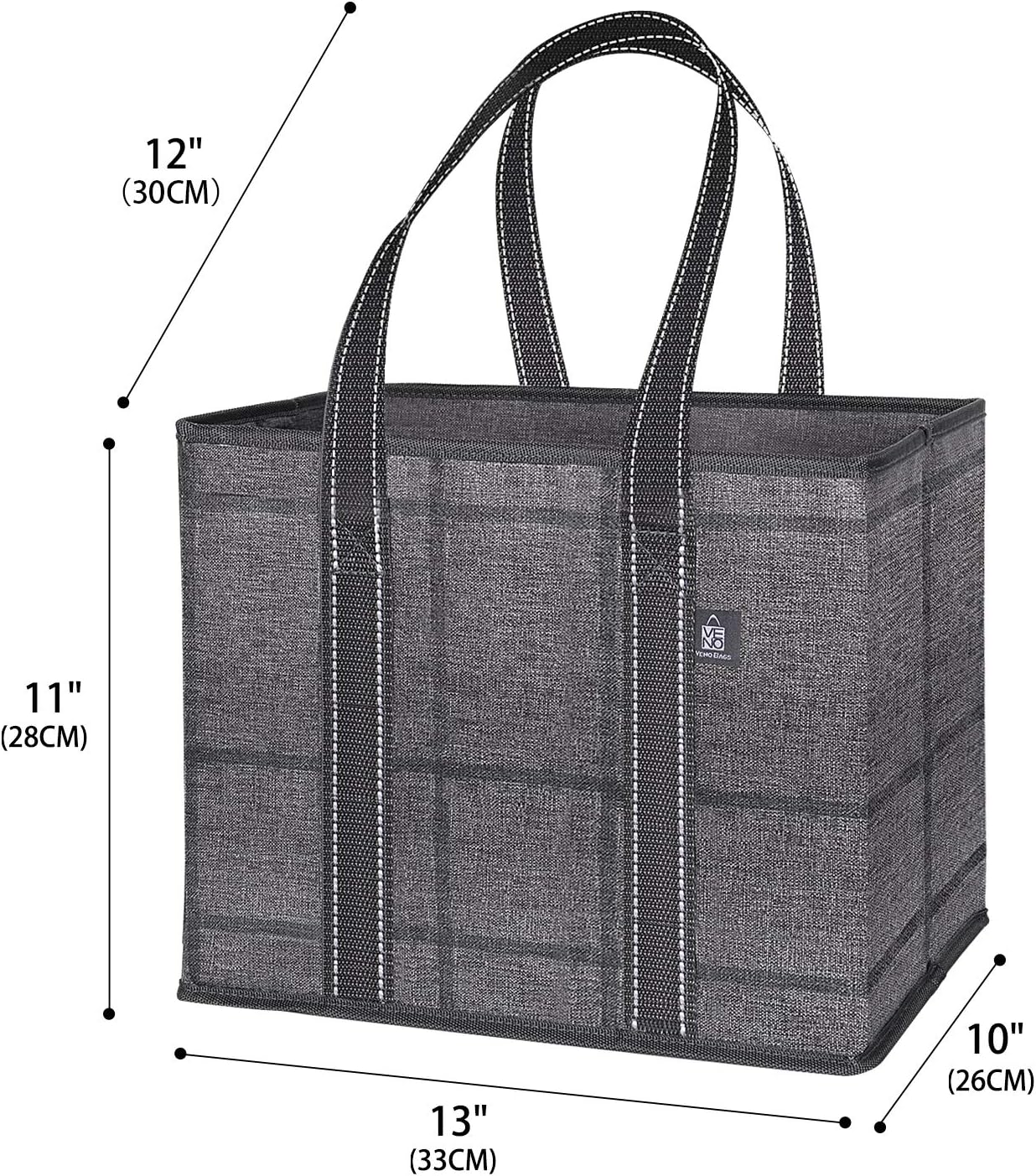 VENO 3 Pack Reusable Grocery Bag, Shopping Cart Bag, Trunk Organizer, Storage Box, Heavy Duty Tote, Hard Bottom - Image 3