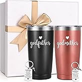 LiqCool Godparents Proposal Gift, Godmother & Godfather 20Oz Tumbler with Keychain & Gift Box Set, Baptism & Christmas(Black & Rose Gold)