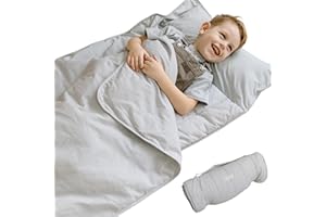 Bloomere Organic Toddler Nap Mat – 100% Cotton Kids Washable Sleeping Mat & Detachable Pillow – Sleeping Bag with Soft 1.5” Pad – Ideal Nap Mat for Daycare, Preschool, & Sleepovers