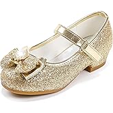 Furdeour Girls Dress Shoes Mary Jane Wedding Flower Bridesmaids Heels Glitter Princess Shoes for Kids Toddler