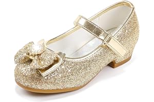 Furdeour Girls Dress Shoes Mary Jane Wedding Flower Bridesmaids Heels Glitter Princess Shoes for Kids Toddler