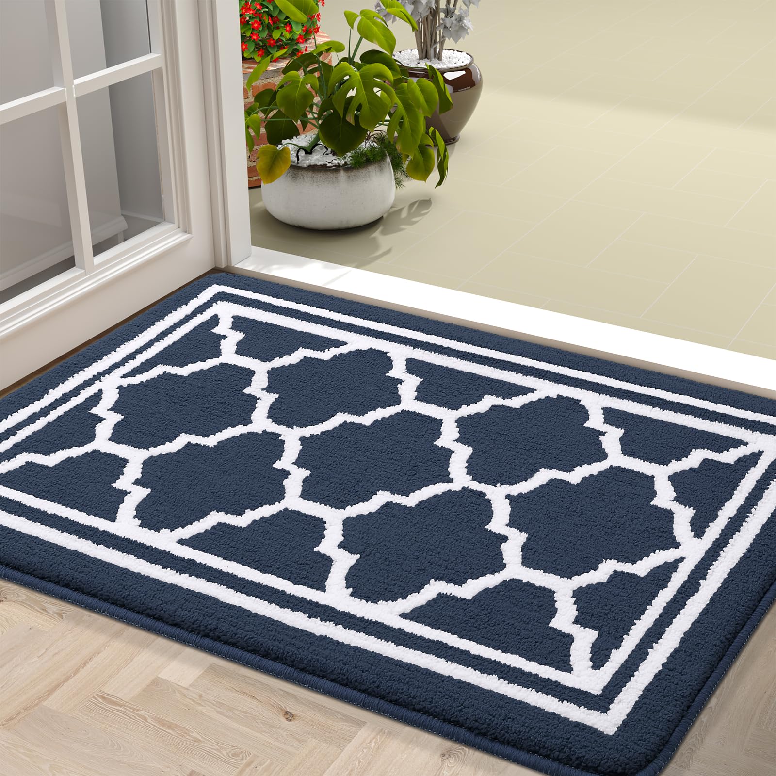 Homaxy Washable Door Mats Indoor, Dirt Trapper Mat Absorbent Non-Slip Low Profile Doormat for Entrance, Inside, Kitchen, Front Back Door, Pets and Dogs— 43 x 76 cm, Navy Blue
