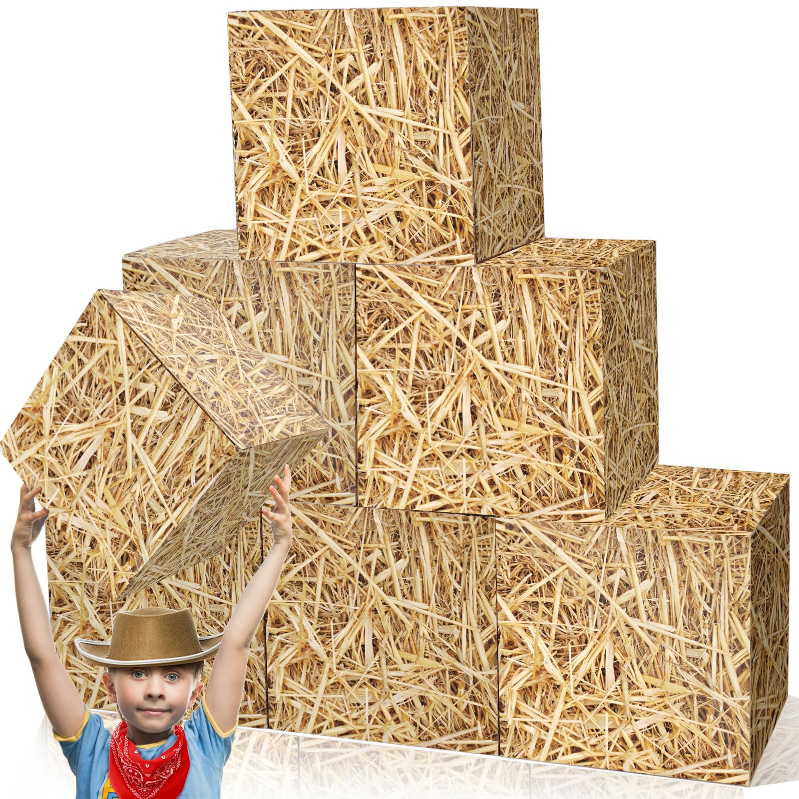 Photo 1 of 6 PCS Hay Bales Paper Boxes Decor Western Cowboy Party Decor Box Farm Hay Photo Booth Props Rustic Farmhouse Cowboy Party Supplies