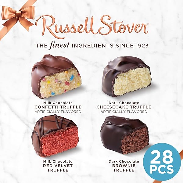 RUSSELL STOVER ASSORTED MILK & DARK CHOCOLATE DESSERT INSPIRED TRUFFLES CANDY GIFT BOX, 14.9 OZ.