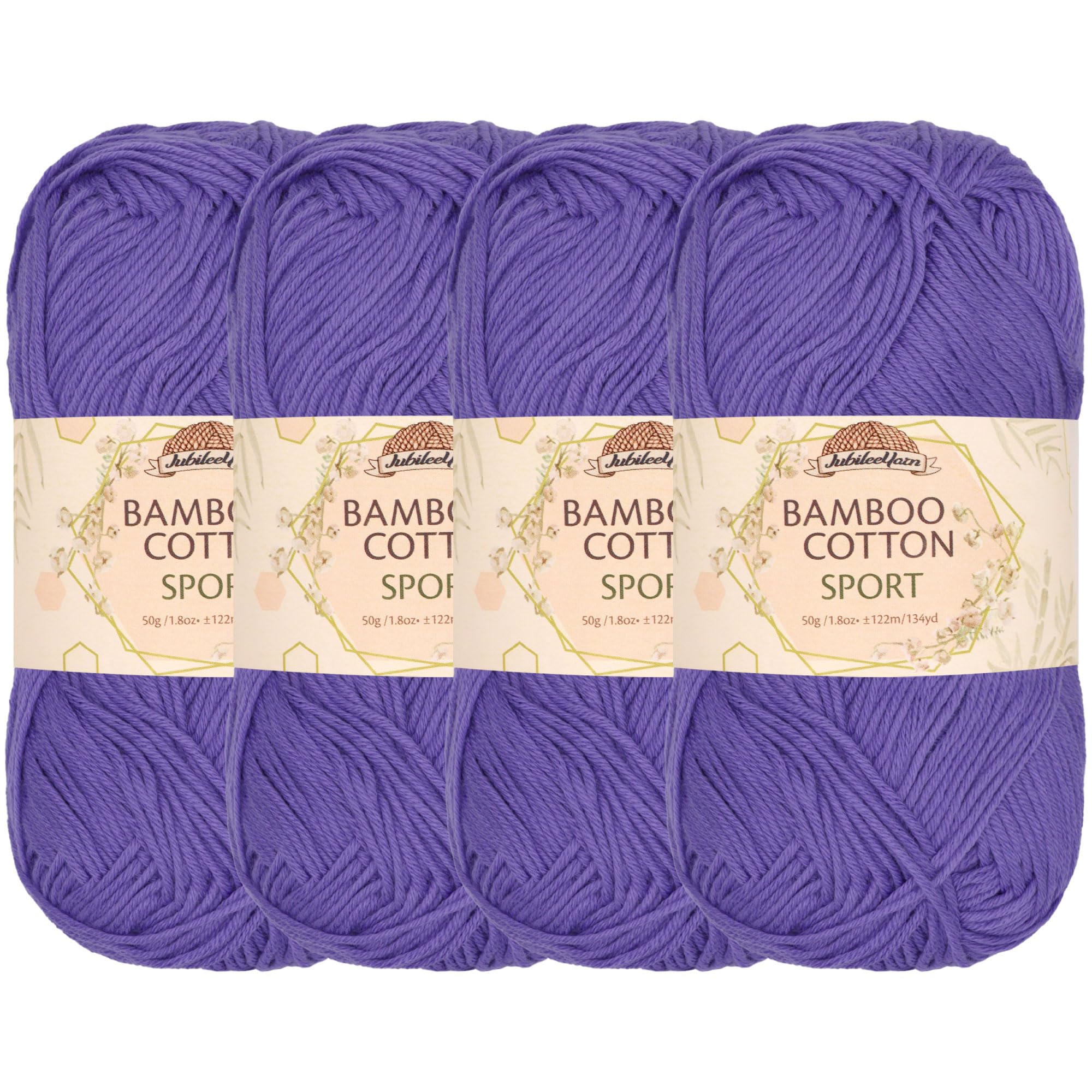JubileeYarn Bamboo Cotton Sport 4 Ply Yarn - 50g/Skein - Mulberry - 4 Skeins