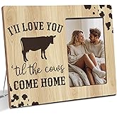 Luodnnla Anniversary Couple Gifts for Girlfriend Boyfriend, I Love You, Funny Farmhouse Cowgirl Romantic Couples Wooden Picture Frame Gifts, Fits 4x6 Photo Frame