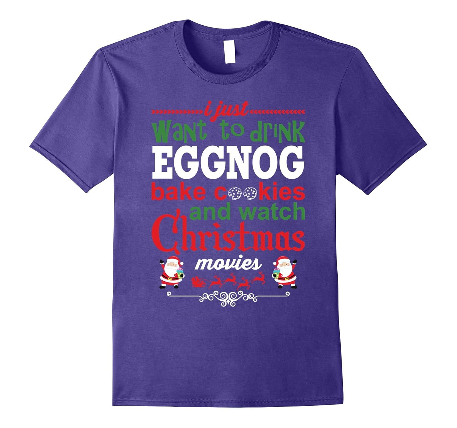 Funny Christmas Shirt For Eggnog Cookies Movies Men Women-Rose