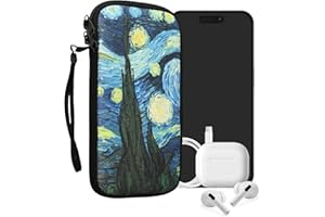 kwmobile Neoprene Sleeve for Smartphone Size XXL - 7" - Shock Absorbing Pouch Case - Protective Phone Bag - Starry Night Blue/Yellow