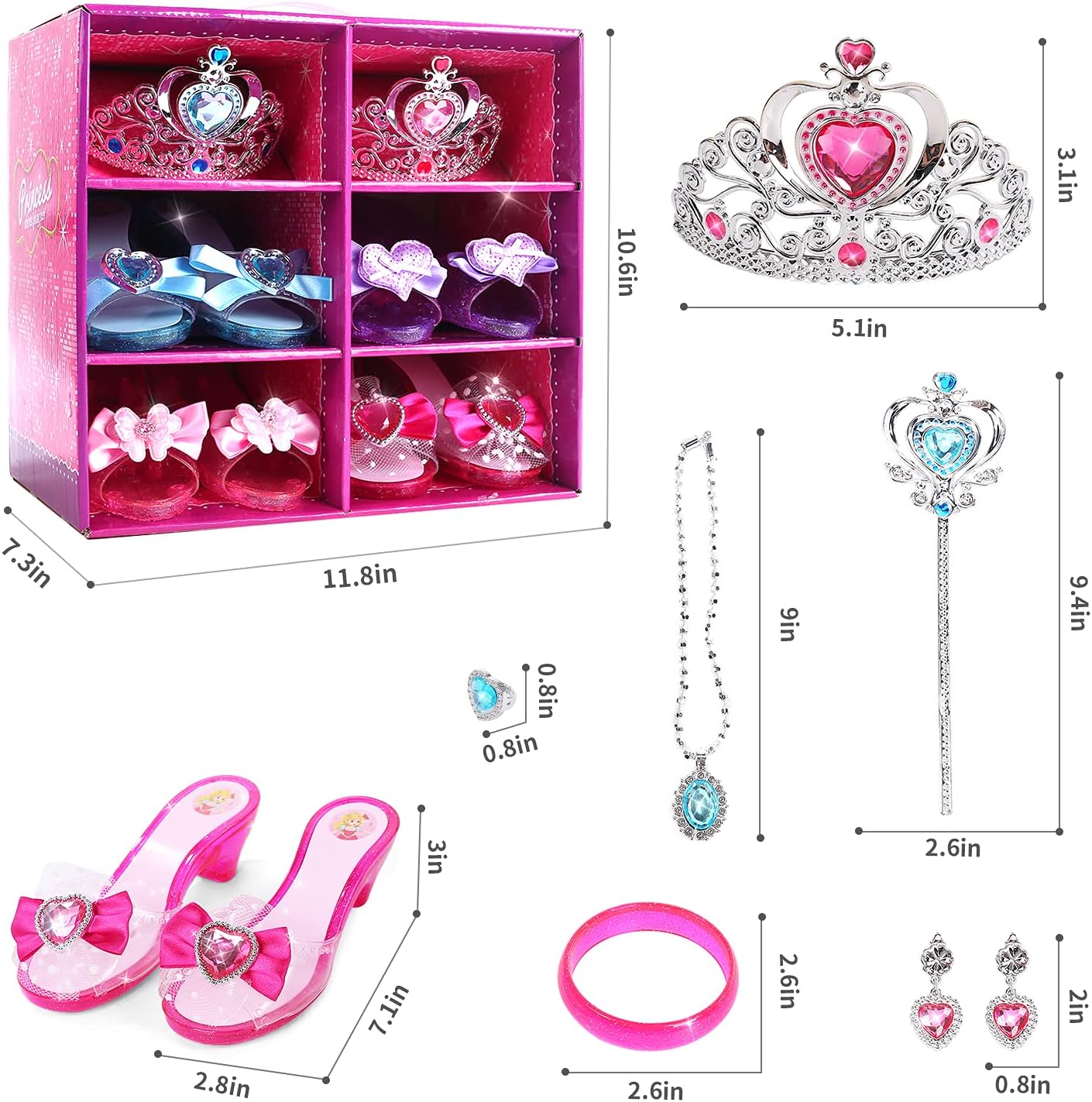 CUTE STONE Princess Dress Up Shoes and Jewelry Toys, Princess Accessories of Crowns, Necklaces, Bracelets, Rings, Beauty Gifts for 3,4,5,6 Years Old Little Girls: Toys & Games