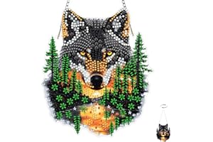 TOSTOG Wolf in the Forest Hanging Diamond Art Pendants Kit for Adults, DIY Diamond Painting Kit for Beginner, 5D Drill Gem Ki