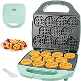Baker's Friend, Bite-size Mini Waffle Maker for Kids &amp; Adults, Small Waffle Maker Mini Belgian Waffle Machine, 11 X 2.2&rdquo; Tiny Nonstick Waffles Iron, Recipe Included, Aqua