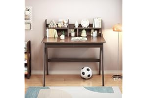 BALANBO Kid's Desk Kid's Table with Drawers and Bookshelf Wooden Kid's Media Desk Student Learning Computer Workstation and Writing Desk （Brown）