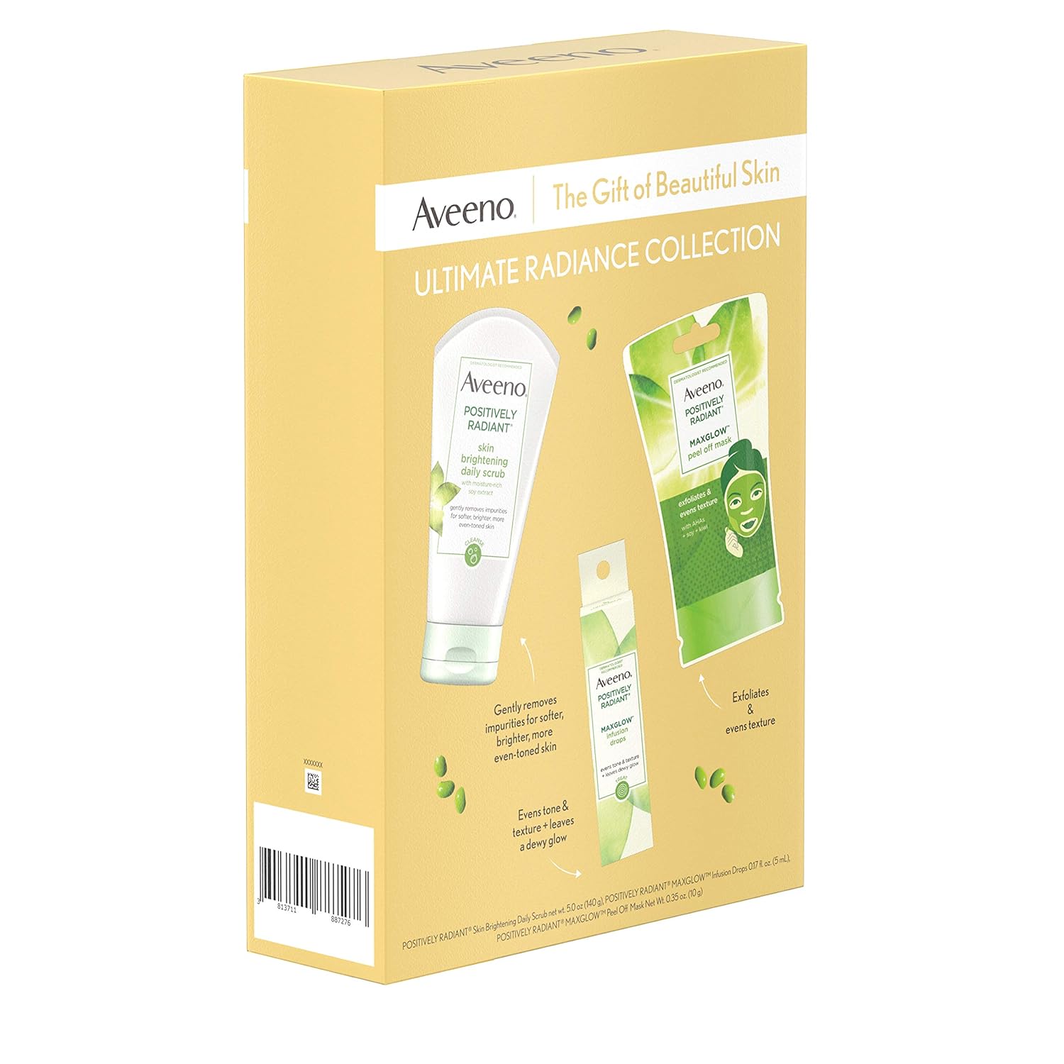 Aveeno Ultimate Radiance Collection Skincare Gift Set with Brightening Daily Face Scrub, Peel-Off Face Mask, and Infusion Drops, Evens Skin Tone for Softer, and Glowing Skin, 3 items: Beauty