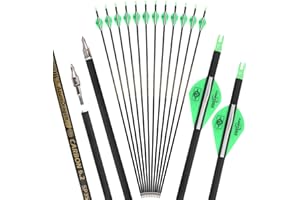 wolfman 30" Pure Carbon Arrows Archery Practice Hunting Arrows Spine 300 350 400 500 600 with Removable Tips Targeting Arrows for Compound & Recurve & Long Bow 6/12pcs