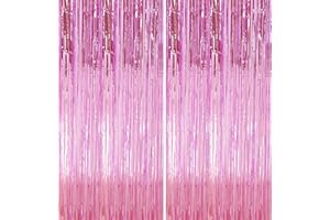YIGHAW 2 Pack 3.2 ft x 9.8 ft Pink Tinsel Curtain Party Backdrop decorations, Metallic Foil Fringe Backdrop Door for Halloween, Christmas, Birthday Graduation Wedding Party Streamers Photo Backdrop.