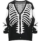 SECRETEYARD Mens Skeleton Pattern Y2K Chunky Cardigan Sweaters Long Sleeve Unisex Outwear Knitted Coats