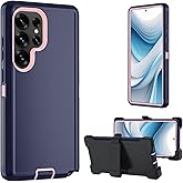 for Samsung Galaxy S25 Ultra case, S25 Ultra Heavy Duty case,with A Tempered Glass Screen Protector, [Military Grade Protective ] [Shockproof] [Dropproof] [Dust-Proof] (with Belt Clip-Blue/Pink)