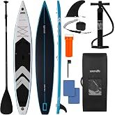 SereneLife 14&rsquo; Inflatable Stand Up Paddle Board for Racing &ndash; 28&rdquo; Narrow Design for Expert Paddlers with Double-Layer Sidewalls, Non-Slip Deck Pad, SUP Accessories,GoPro Mount, for Youth and Adults