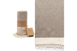 SMYRNA TURKISH COTTON Vintage Series Turkish Beach Towel Oversized, 37x71 inch, Extra Large Quick Dry Sand Free Beach Blanket, Lightweight Cotton Pool, Spa, Travel, Gym, Adult Bath Towel, Beige