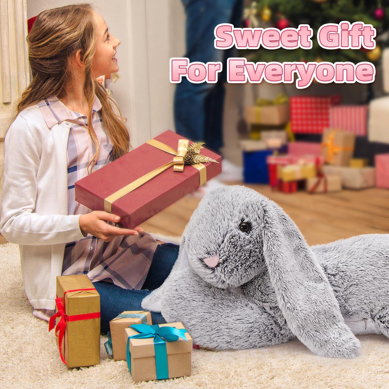 MorisMos 80cm lang riesen Hase Kuscheltier XXL, groß grau Osternhase Stofftier Plüschtier Hase, weich Kaninchen Plüschhase Puppe, kuschelhase Geburtstag Weihnachten Geschenk Kinder Baby Osterndeko 7