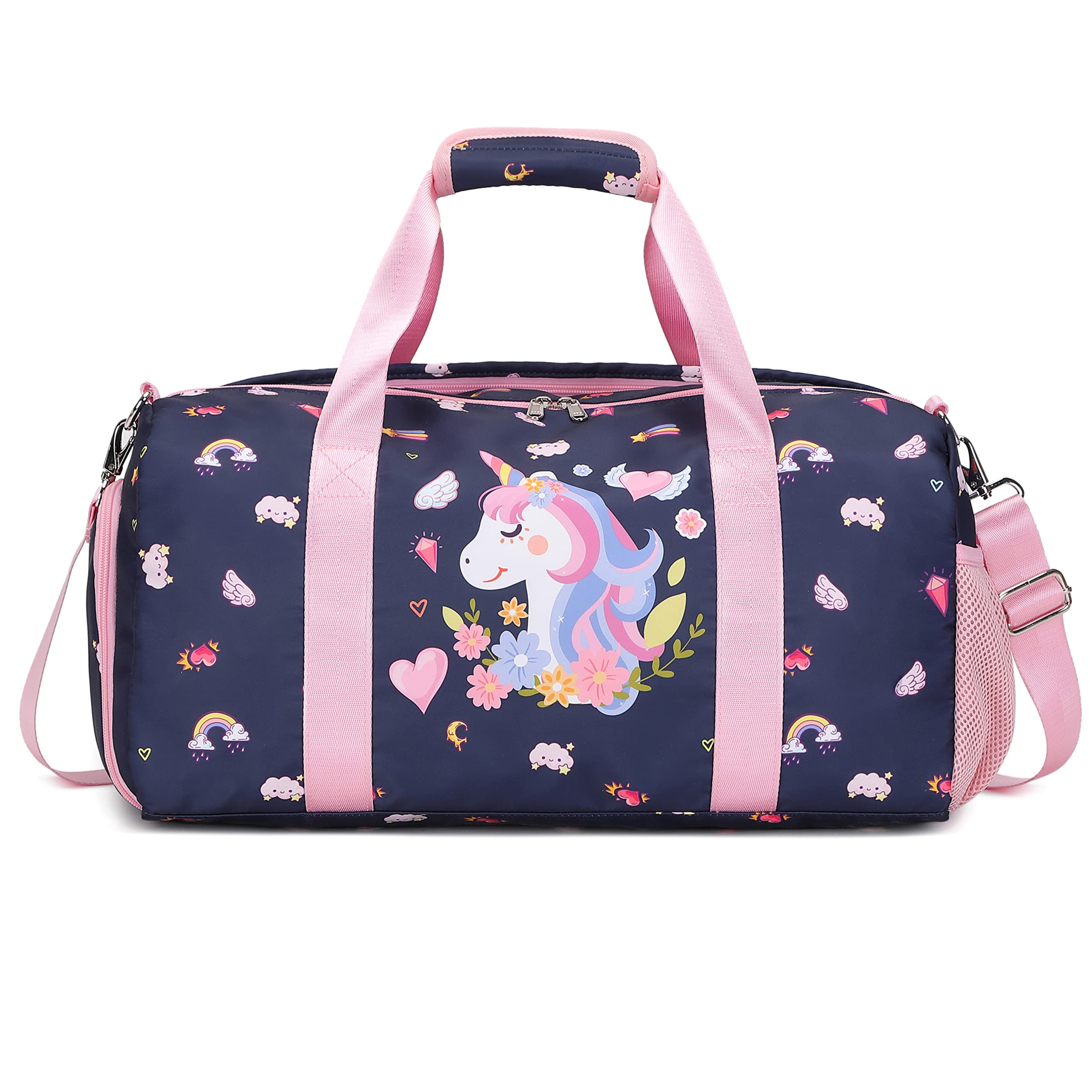 Kids Sports Duffel Gymnastics Bag for Girls Womens Overnight Weekender Holdalls with Shoe Compartment and Wet Pocket — image 1