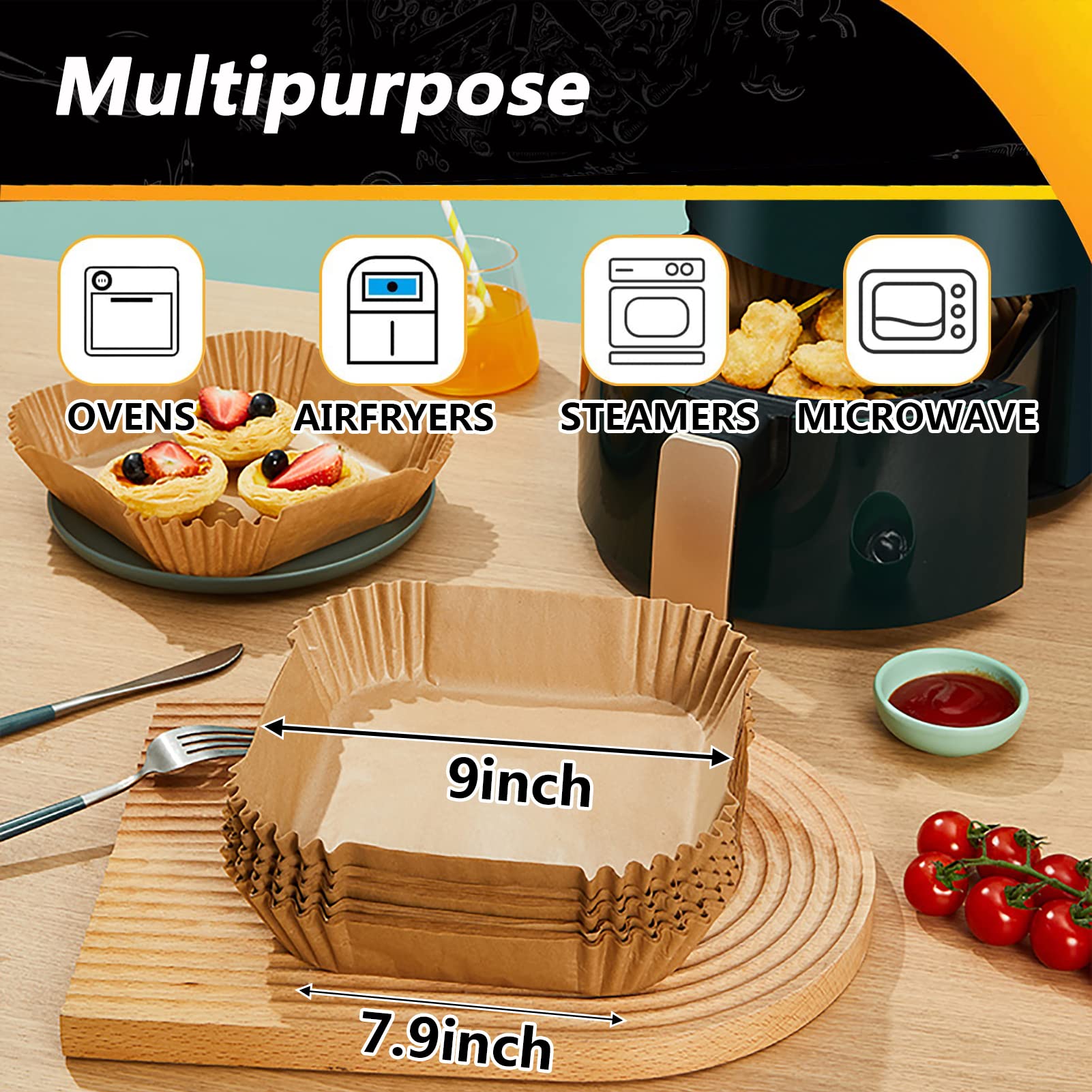 Air Fryer Parchment Paper Liners for COSORI 6Qt and Ninja 5QT AF141, 9 Inch 120Pcs Air Fryer Disposable Paper Liners for 5-8QT Basket, Non-Stick Air Fryer Paper Pads Oil Resistant